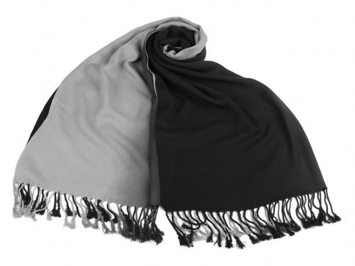 Šátek / šála ombré s třásněmi 65x180 cm, barva 14 černá šedá