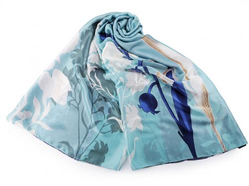 Saténový šátek / šála 90x180 cm, barva 2 tyrkys