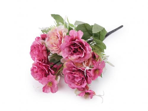 Umělá kytice růže, barva 4 růžovofialová lososová