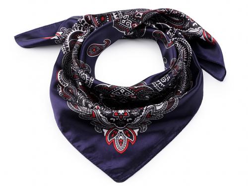 Saténový šátek paisley 60x60 cm, barva 1 modrá tmavá