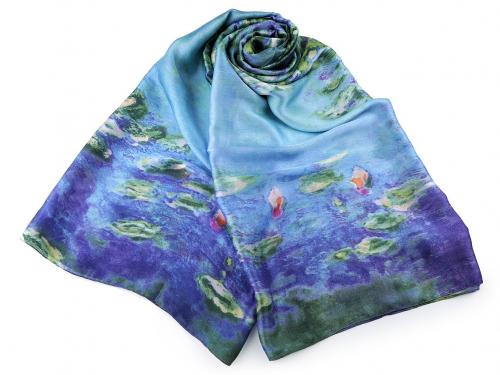 Saténový šátek / šála 90x180 cm, barva modrá jemná