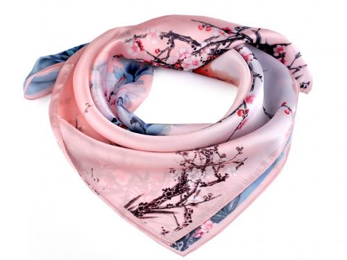 Saténový šátek 50x50 cm, barva 5 pudrová květy