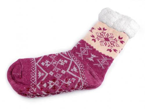 Ponožky zimní s protiskluzem, dlouhé, barva 14 (vel. 35-38) fialovorůžová