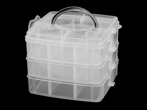 Plastový box / kufřík 3 patrový s rukojetí, barva 1 transparent