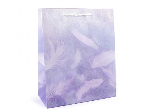 Dárková taška s glitry peříčka, barva 3 fialová nejsvětlejší