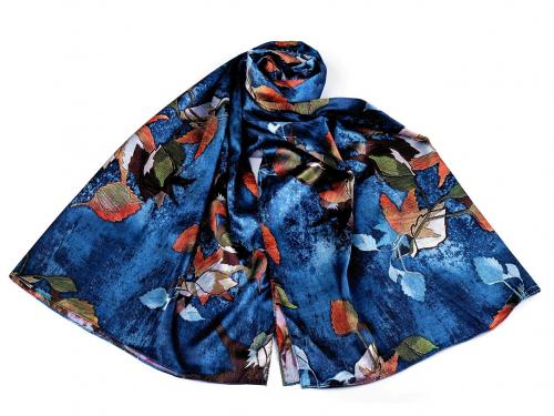 Saténový šátek / šála 70x165 cm, barva 13 modrá