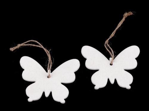 Dřevěný motýl k zavěšení / domalování, barva 2 bílá