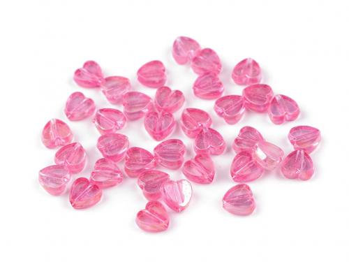 Plastové korálky s AB efektem srdce Ø8 mm, barva 4 růžová