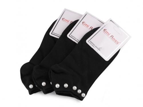 Dámské bavlněné ponožky kotníkové s perlami, barva 3 (vel. 35-38) černá