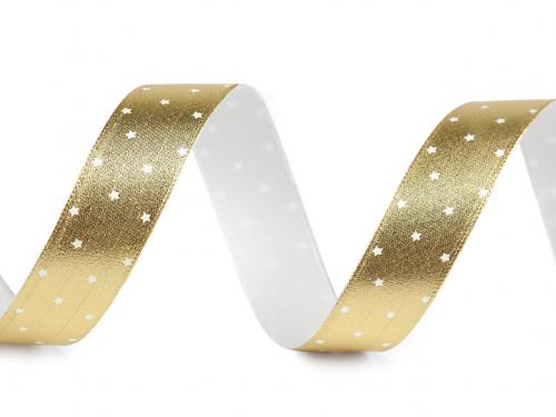 Vánoční stuha metalická hvězdičky šíře 16 mm, barva 2 zlatá