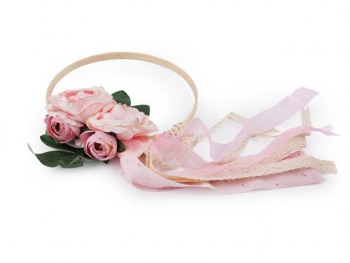 Svatební dekorace kruh s květy Ø19,5 cm, barva 2 růžová sv. krajka