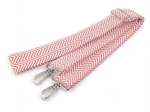 Textilní ucho / popruh na tašku s karabinami délka 79-142 cm, barva 15 bílá červená