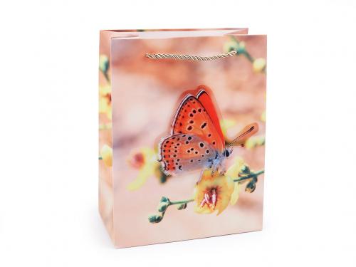 Dárková taška motýl, střední velikost, barva 2 lososová