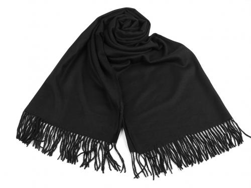 Šátek / šála typu kašmír s třásněmi 70x185 cm, barva 11 černá