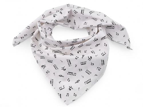 Bavlněný šátek noty 65x65 cm, barva 5 bílá