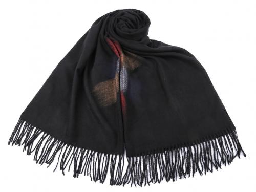 Šátek / šála s třásněmi květ 70x175 cm, barva 20 černá