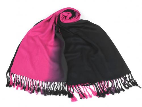 Šátek / šála ombré s třásněmi 65x180 cm, barva 13 pink černá