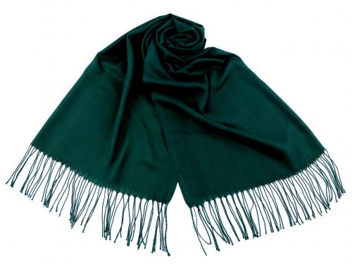 Šátek / šála jednobarevná s třásněmi 70x165 cm, barva 8 zelená tmavá