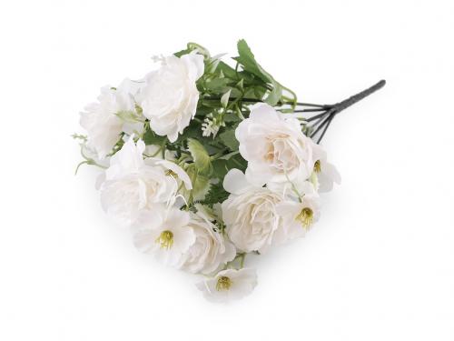 Umělá kytice růže, barva 1 bílá