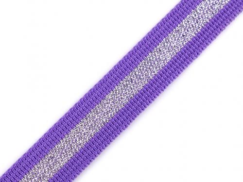 Popruh polypropylénový šíře 20 mm s lurexem, barva 192 fialová lila stříbrná