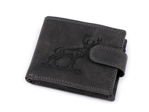 Pánská peněženka kožená pro myslivce, rybáře, motorkáře 9,5x12 cm, barva 2 černá jelen