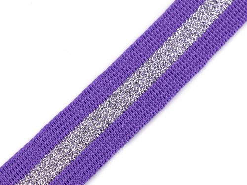 Popruh polypropylénový šíře 25 mm s lurexem, barva 192 fialová lila stříbrná