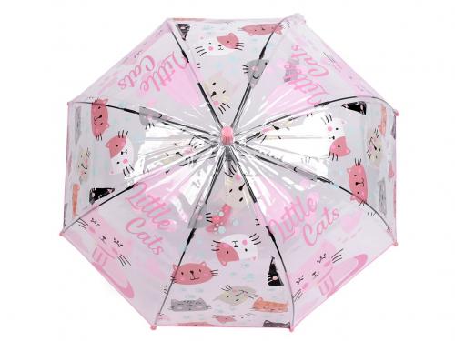 Dětský průhledný vystřelovací deštník, barva 6 růžová světlá kočka