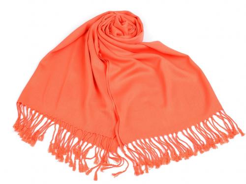 Šátek / šála jednobarevná s třásněmi 65x180 cm, barva 7 oranžová mrkvová