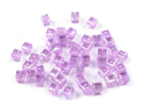 Plastové korálky s AB efektem kostka 6x6 mm, barva 5 fialová lila