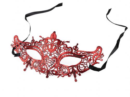Karnevalová maska - škraboška metalická, barva červená