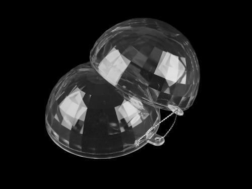Plastová koule s ploškami Ø8 cm dvoudílná k zavěšení, barva transparent