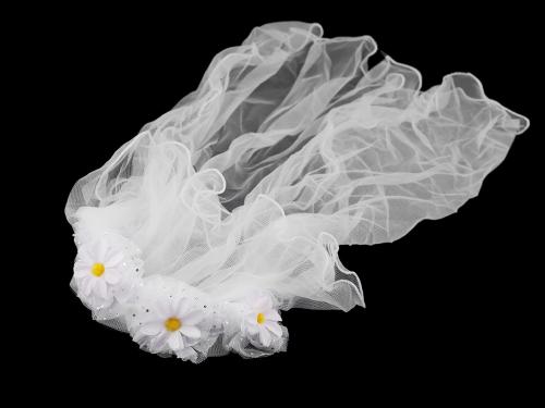 Čelenka s květy a závojem, barva 1 bílá