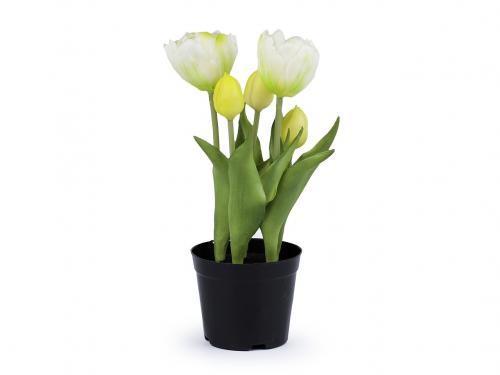 Umělé tulipány v květináči, barva 1 bílá