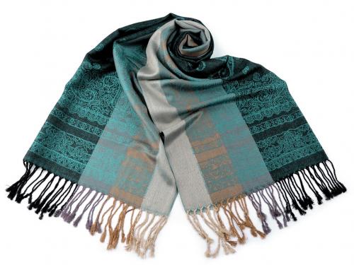 Šátek / šála typu pashmina s třásněmi 65x180 cm, barva 23 modrá tmavá