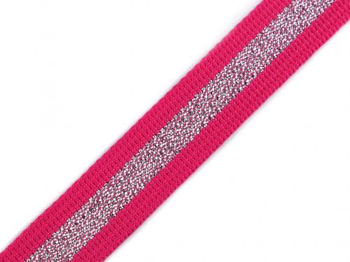 Popruh polypropylénový šíře 20 mm s lurexem, barva 145 růžová malinová stříbrná