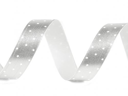 Vánoční stuha metalická hvězdičky šíře 16 mm, barva 1 stříbrná