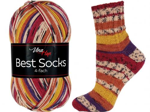 Pletací příze Best Socks samovzorovací / ponožkovka 100 g, barva 2 (7328) červená