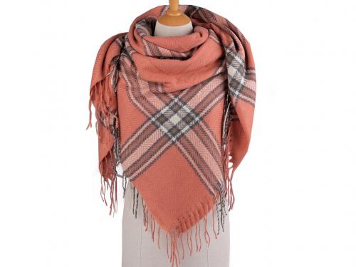 Velký teplý šátek / pléd 130x135 cm, barva 2 lososová tmavá