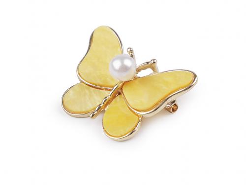 Brož motýl, barva 8 žlutá perleť