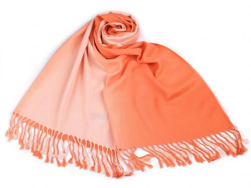 Šátek / šála ombré s třásněmi 65x180 cm, barva 4 lososová světlá oranžová