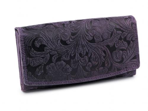 Dámská peněženka kožená růže, ornamenty 9,5x18 cm, barva 3 fialová tmavá