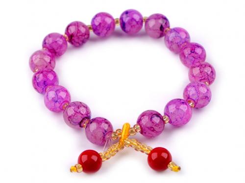 Náramek pružný ze skleněných korálků, barva 4 fialová sv.