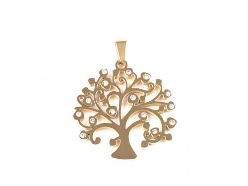 Přívěsek z chirurgické oceli strom života s broušenými kamínky, barva 2 zlatá