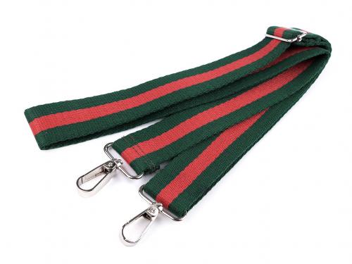 Textilní ucho / popruh na tašku s karabinami délka 79-142 cm, barva 14 zelená tmavá červená
