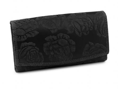 Dámská peněženka kožená růže, ornamenty 9,5x18 cm, barva 8 černá