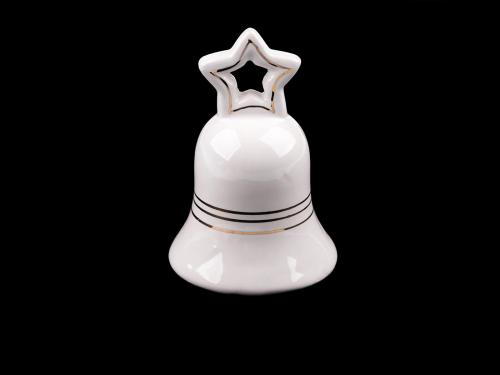 Vánoční porcelánový zvoneček Ø57 mm, barva bílá zlatá