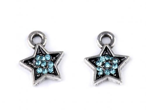 Přívěsek mini hvězda s broušenými kamínky Ø9 mm, barva 4 modrá azurová