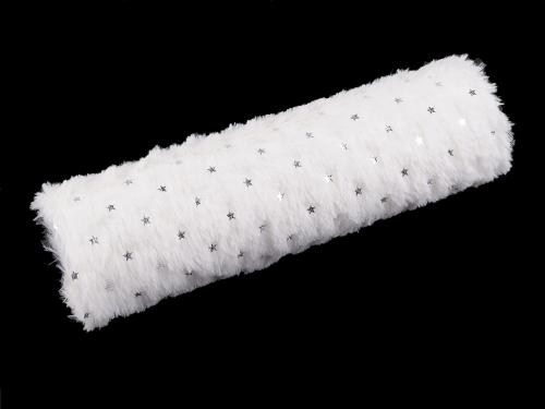 Dekorační zimní metráž kožešina šíře 28 cm, barva 2 bílá hvězda