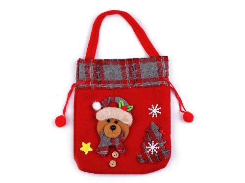 Mikulášská / vánoční taška 20x23 cm, barva 1 červená medvěd