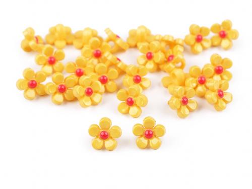 Plastové knoflíky / korálky květ Ø11 mm, barva 2 žlutá